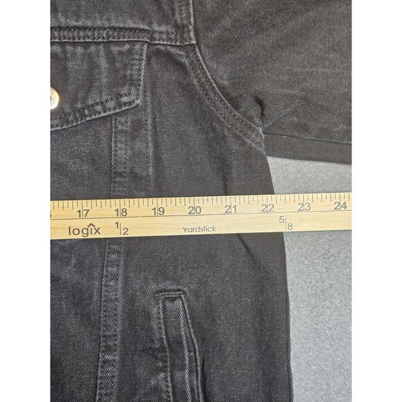 Triot Jacket Womens Large Black Denim Jacket Button Front W/Pockets Sherpa Neck - Picture 5 of 8